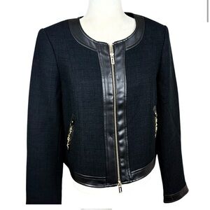 KARL LAGERFELD JACKET LEATHER TRIMMED,  GOLD ACCENTS - NWT
